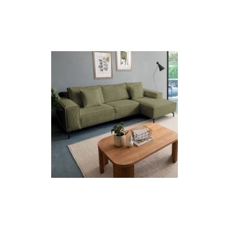 Canapé d'angle velours côtelé kaki 278cm PUEBLO Casita retour droit