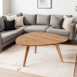 Table basse vintage en chêne massif avec 3 pieds 96cm JONAS triangle