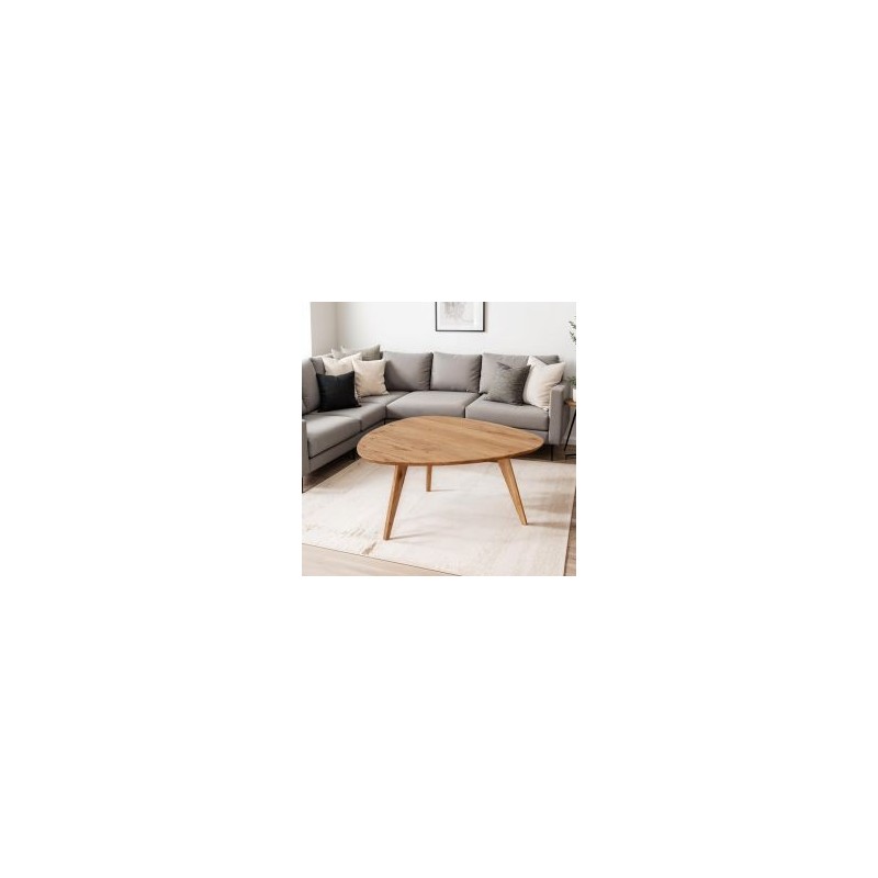 Table basse vintage en chêne massif avec 3 pieds 96cm JONAS triangle
