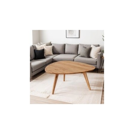 Table basse vintage en chêne massif avec 3 pieds 96cm JONAS triangle
