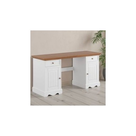 Bureau blanc en bois de pin massif 155cm BIANCA avec rangements