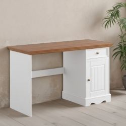Bureau blanc en bois de pin massif 130cm BIANCA 1 tiroir