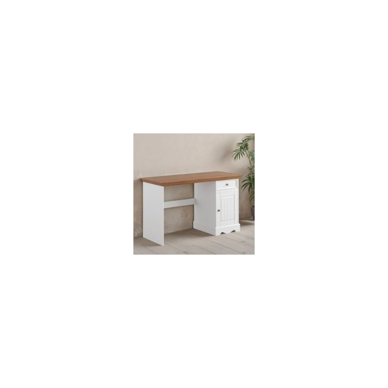 Bureau blanc en bois de pin massif 130cm BIANCA 1 tiroir