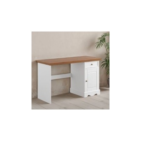 Bureau blanc en bois de pin massif 130cm BIANCA 1 tiroir