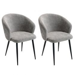 Lot de 2 chaises accoudoirs modernes tissu bouclé gris Casita KANSAS