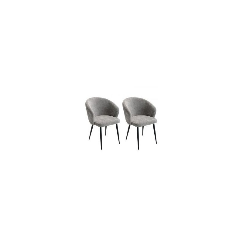 Lot de 2 chaises accoudoirs modernes tissu bouclé gris Casita KANSAS