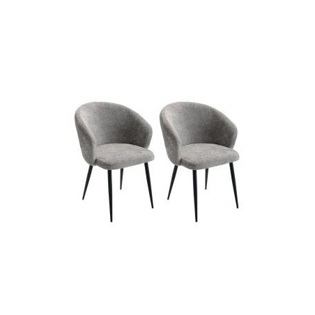 Lot de 2 chaises accoudoirs modernes tissu bouclé gris Casita KANSAS