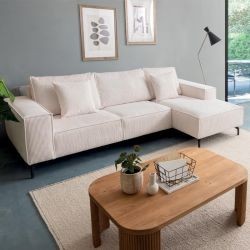Canapé d'angle velours côtelé blanc 278cm PUEBLO Casita retour droit
