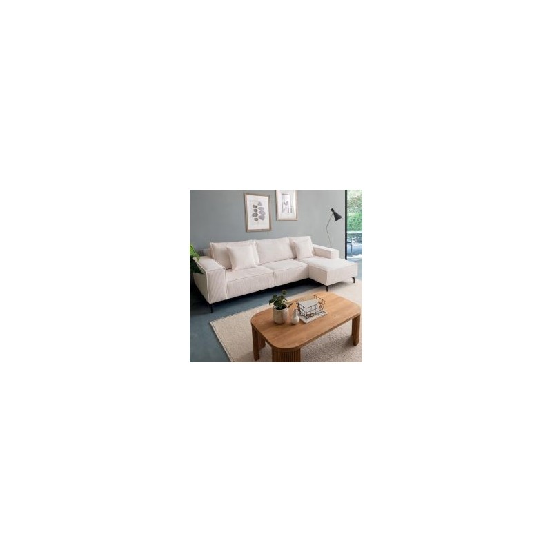 Canapé d'angle velours côtelé blanc 278cm PUEBLO Casita retour droit