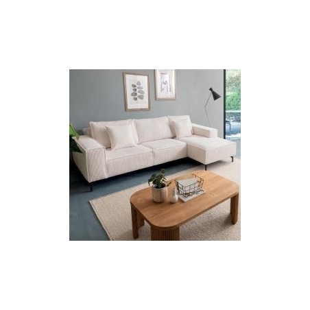 Canapé d'angle velours côtelé blanc 278cm PUEBLO Casita retour droit