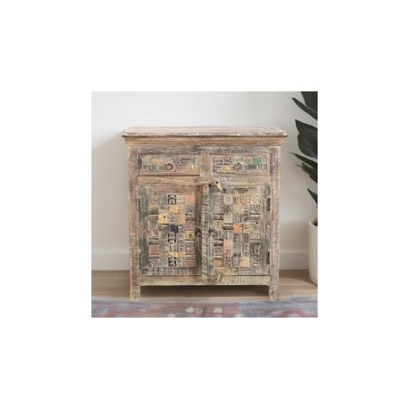 Petit bahut en bois recyclé coloré blanchi 80cm LILA