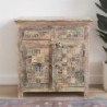 Petit bahut en bois recyclé coloré blanchi 80cm LILA