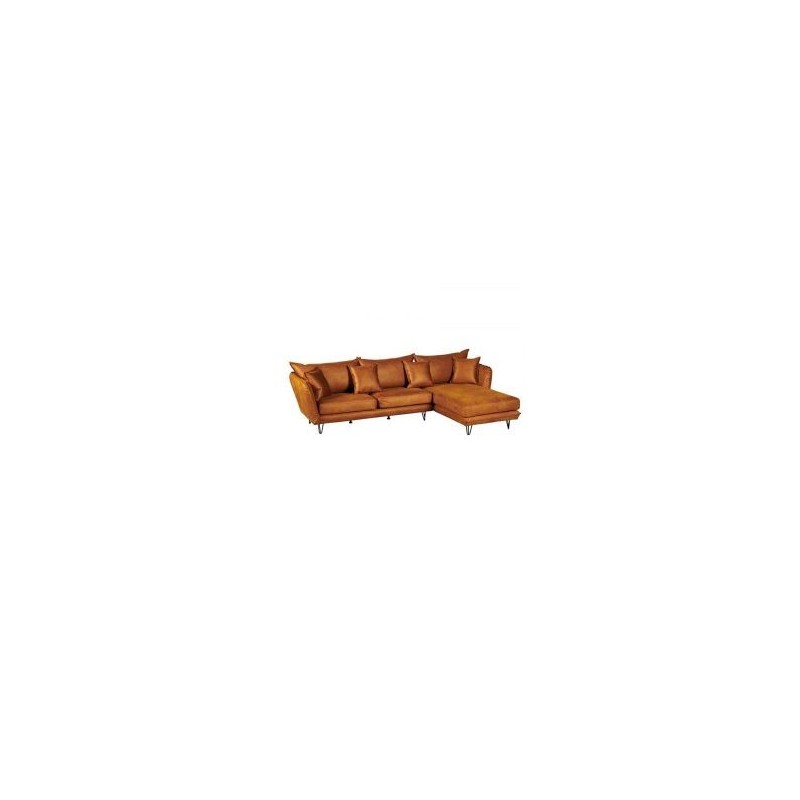 Canapé d'angle tissu cuir cognac 286cm HASTING Casita retour droit