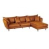 Canapé d'angle tissu cuir cognac 286cm HASTING Casita retour droit