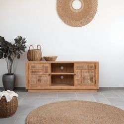 Meuble tv bois teck et rotin 120cm COLONIAL
