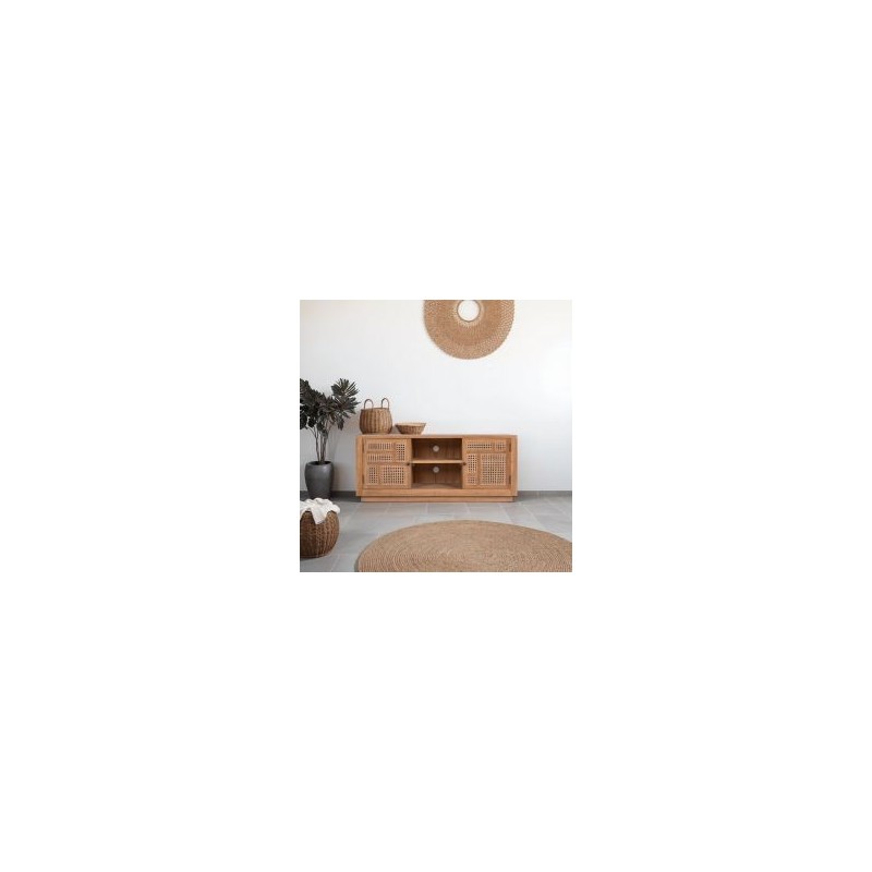 Meuble tv bois teck et rotin 120cm COLONIAL