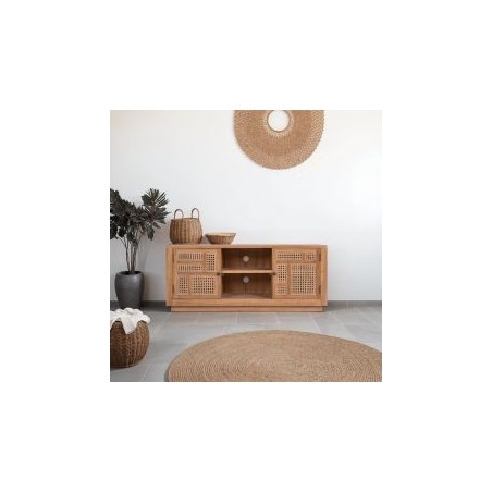 Meuble tv bois teck et rotin 120cm COLONIAL