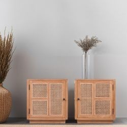 Lot de 2 chevets teck et rotin COLONIAL