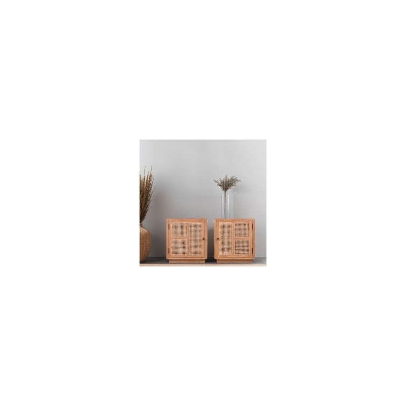 Lot de 2 chevets teck et rotin COLONIAL