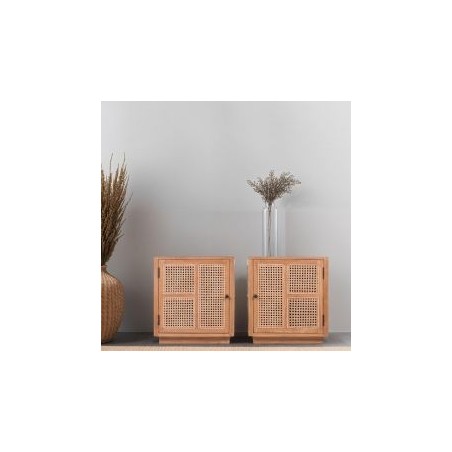 Lot de 2 chevets teck et rotin COLONIAL