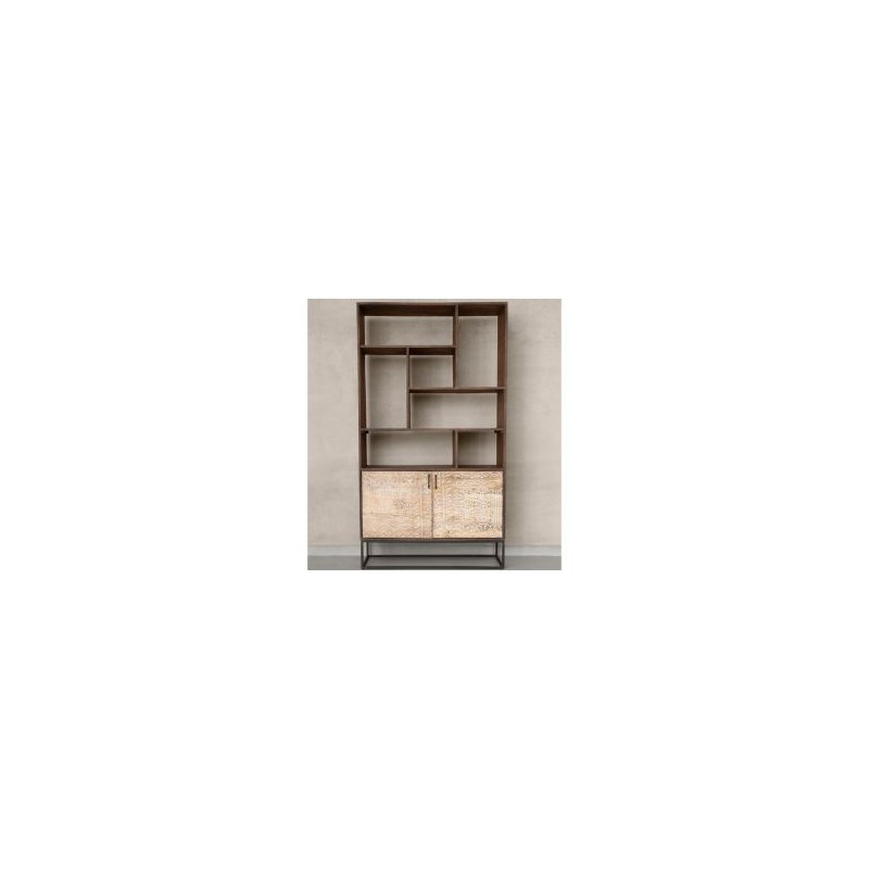 Bibliothèque bois et métal 100cm NOA 2 portes