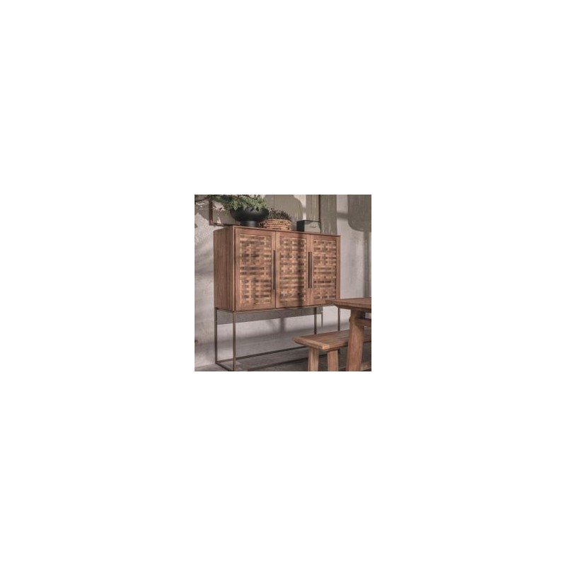Buffet haut 3 portes en teck recyclé et pieds métal 140cm Karma Pure D-Bodhi