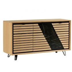 Buffet 3 portes chêne massif blanchi et décor marbre 152cm Casita STORIA