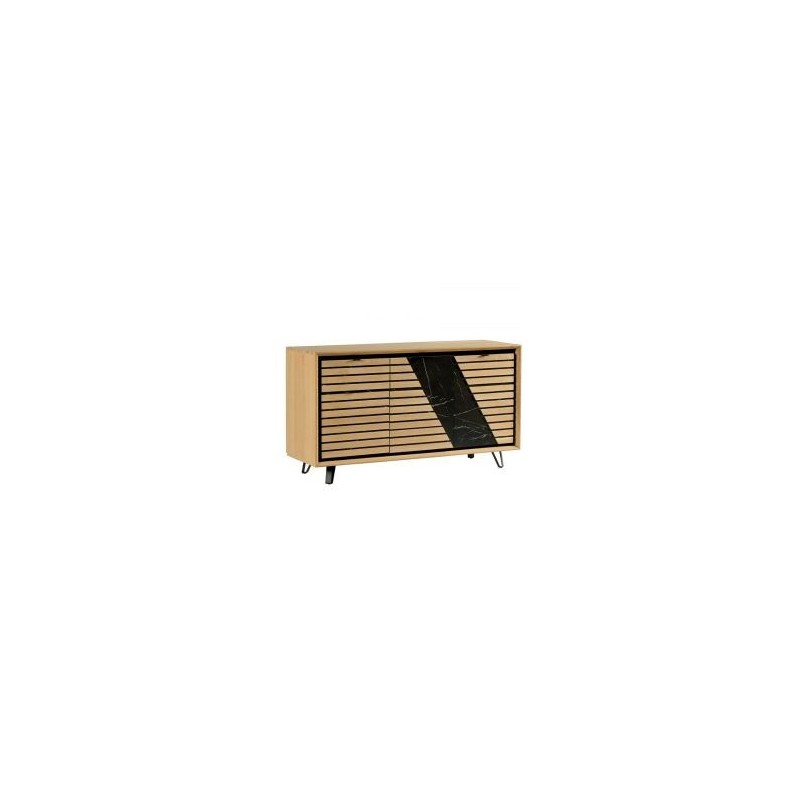 Buffet 3 portes chêne massif blanchi et décor marbre 152cm Casita STORIA