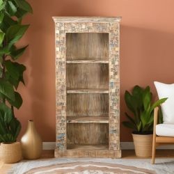Bibliothèque en bois recyclé coloré blanchi 90cm LILA
