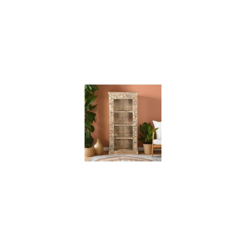Bibliothèque en bois recyclé coloré blanchi 90cm LILA