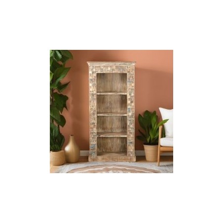 Bibliothèque en bois recyclé coloré blanchi 90cm LILA