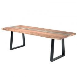 Table à manger bois massif et pieds métal avec verre 240cm Zetta Casita