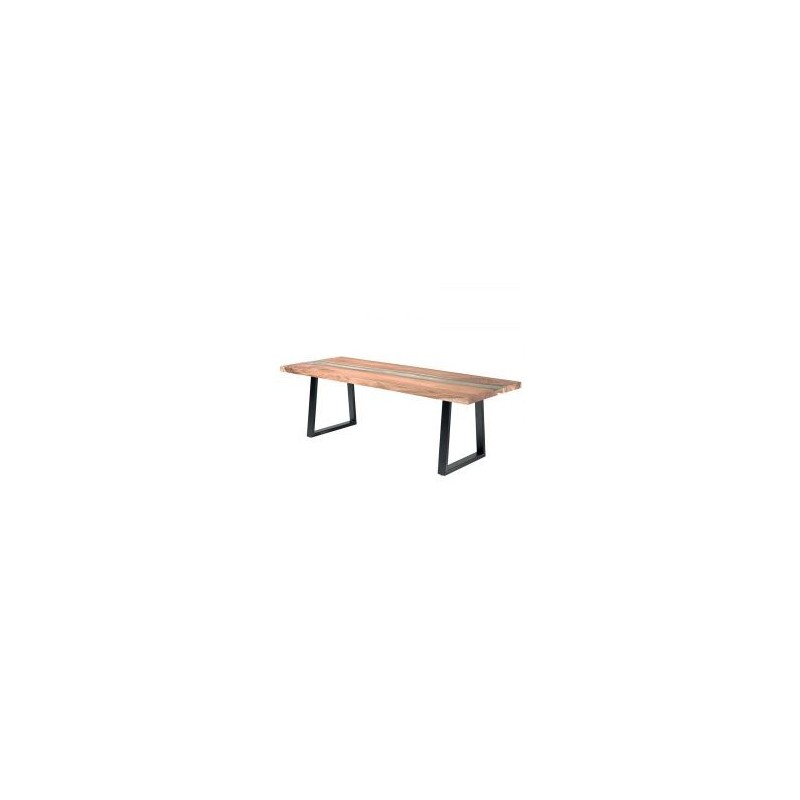 Table à manger bois massif et pieds métal avec verre 240cm Zetta Casita