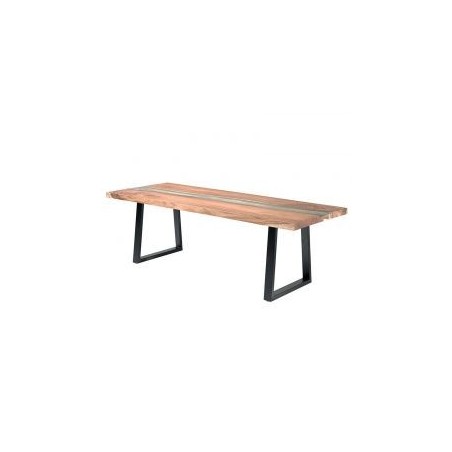 Table à manger bois massif et pieds métal avec verre 240cm Zetta Casita