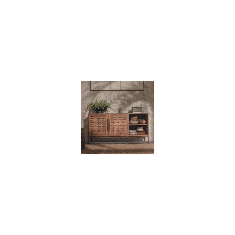 Buffet bois recyclé avec pieds en métal et portes en cannage de bambou 151cm Karma Pure D-Bodhi
