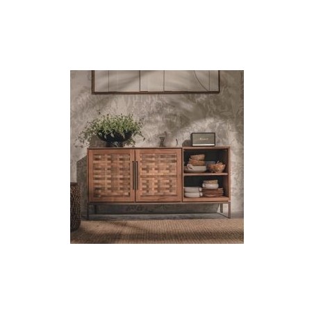 Buffet bois recyclé avec pieds en métal et portes en cannage de bambou 151cm Karma Pure D-Bodhi