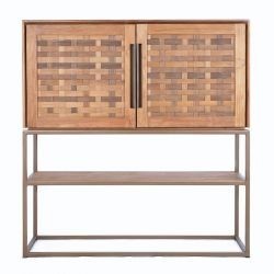 Buffet haut bois de teck 2 portes en cannage de bambou 105cm Karma Pure D-Bodhi