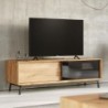 Meuble tv portes coulissantes en chêne massif, métal et verre ADAM