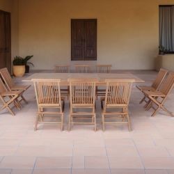 Table de jardin avec rallonge en teck massif 180cm
