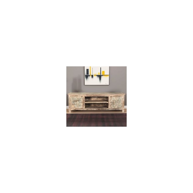 Grand meuble TV en bois recyclé coloré blanchi 190cm LILA