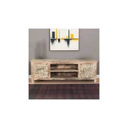 Grand meuble TV en bois recyclé coloré blanchi 190cm LILA