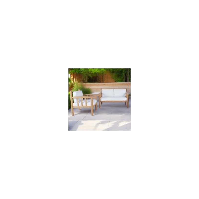 Salon de jardin style bois flotté teck massif GARDEN 3 places (canapé + fauteuil)