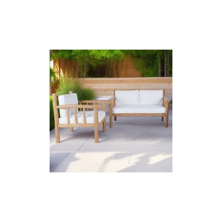 Salon de jardin style bois flotté teck massif GARDEN 3 places (canapé + fauteuil)