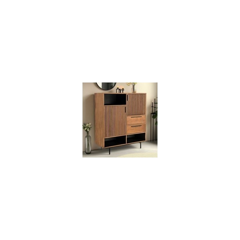 Buffet haut rétro en teck recyclé et noir 120cm OPLAND Casita