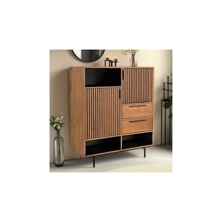 Buffet haut rétro en teck recyclé et noir 120cm OPLAND Casita