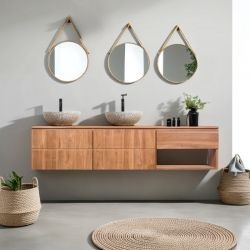 Meuble vasque suspendu teck massif 2 portes 200cm SUSANE