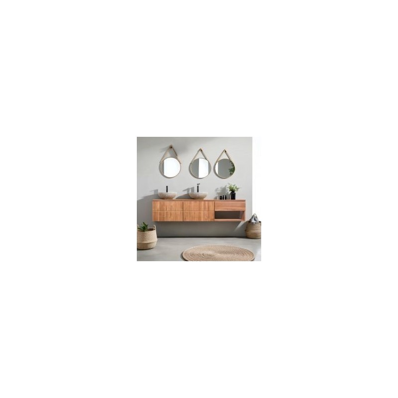 Meuble vasque suspendu teck massif 2 portes 200cm SUSANE