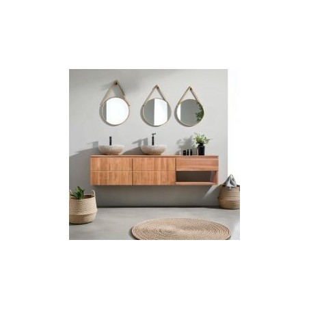 Meuble vasque suspendu teck massif 2 portes 200cm SUSANE