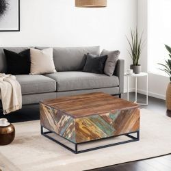Table basse carrée bois et métal 71cm RITA Kayu Intérieur
