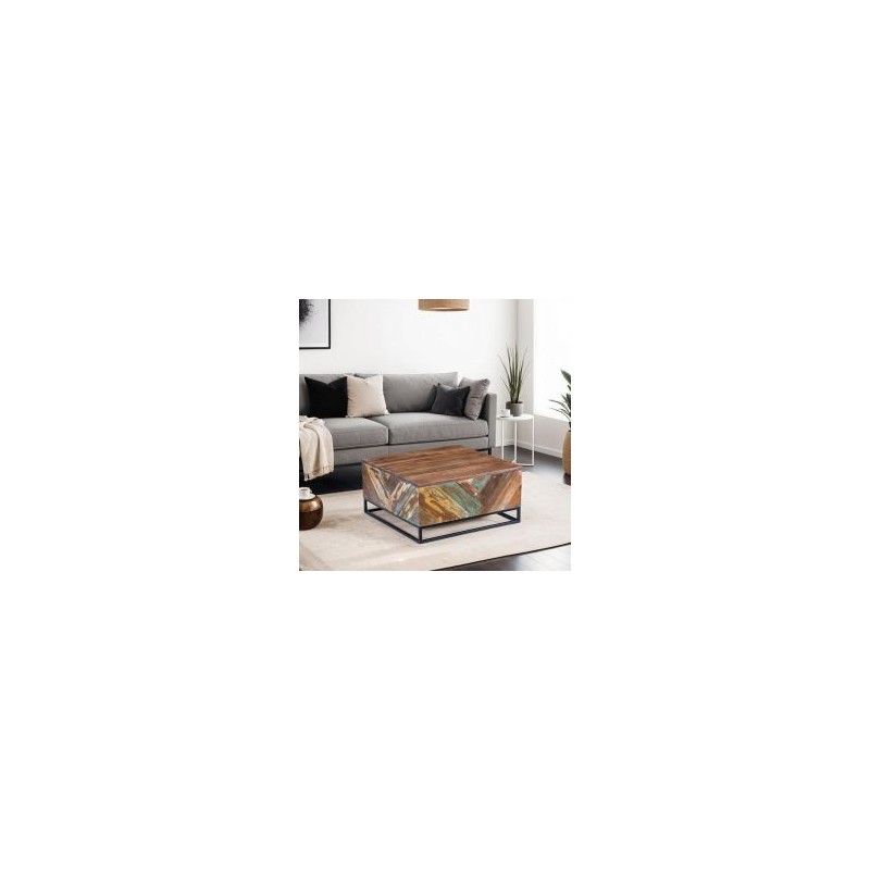Table basse carrée bois et métal 71cm RITA Kayu Intérieur